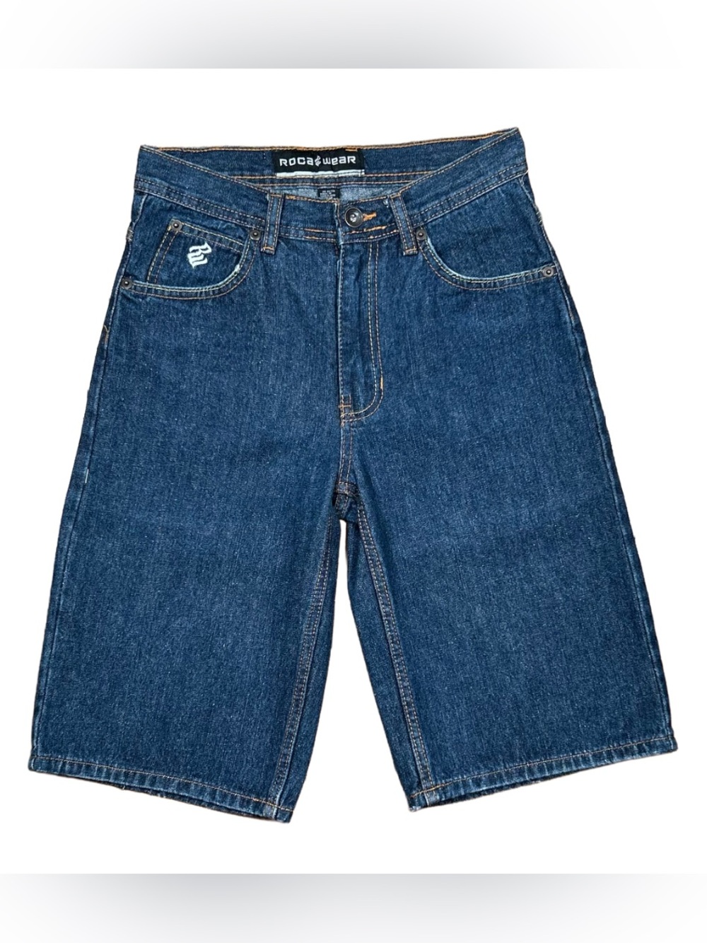 VINTAGE 2000s Rocawear Boys’ Graphic Bermuda Blue Denim Jean Shorts Size 10
